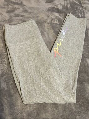 PINK Victoria's Secret Grey Leggings with Rainbow Script Logo